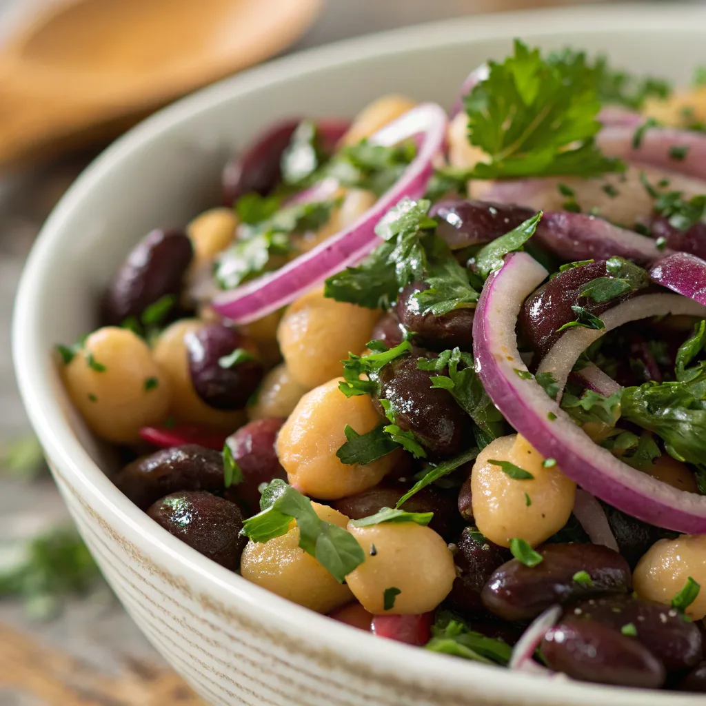 Close-up of anti-inflammatory dense bean salad