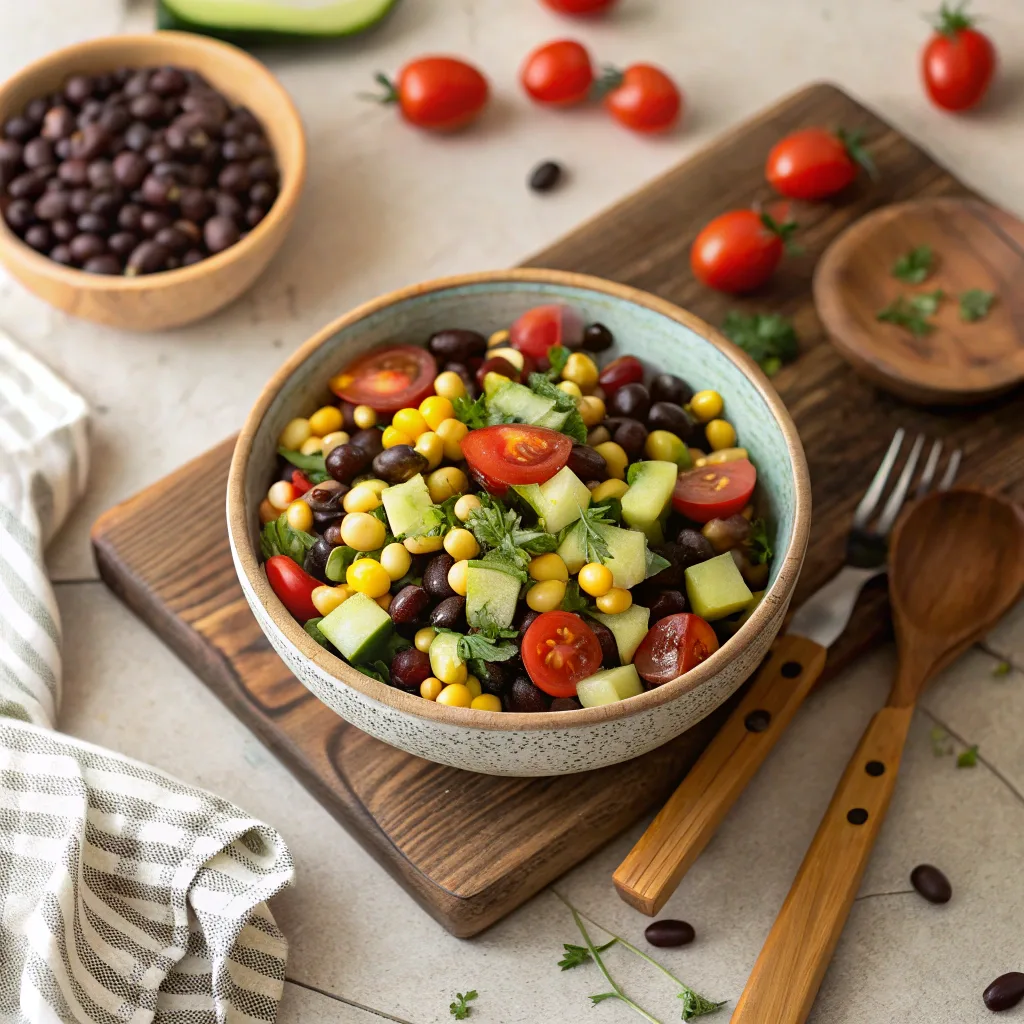 Summer dense bean salad with corn and black beans